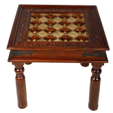 Embossed Antique Brass work Fitted Solid wood Indian Side Table Brown 60x40x75cm